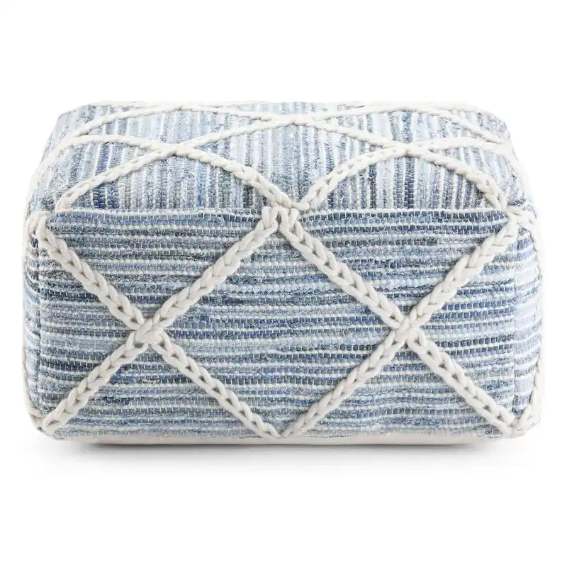 20-Zoll-quadratischer Pouf aus handgewebter Wolle und Baumwolle