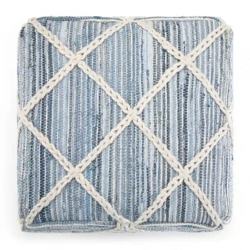20-Zoll-quadratischer Pouf aus handgewebter Wolle und Baumwolle