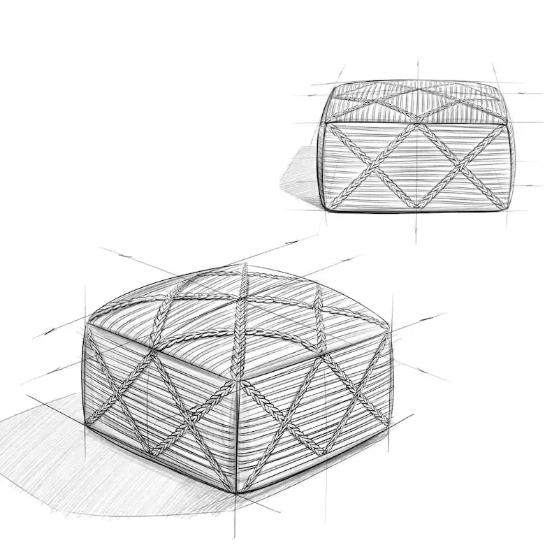 20-Zoll-quadratischer Pouf aus handgewebter Wolle und Baumwolle