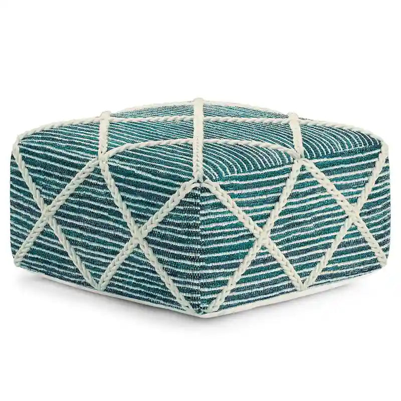 20-Zoll-quadratischer Pouf aus handgewebter Wolle und Baumwolle