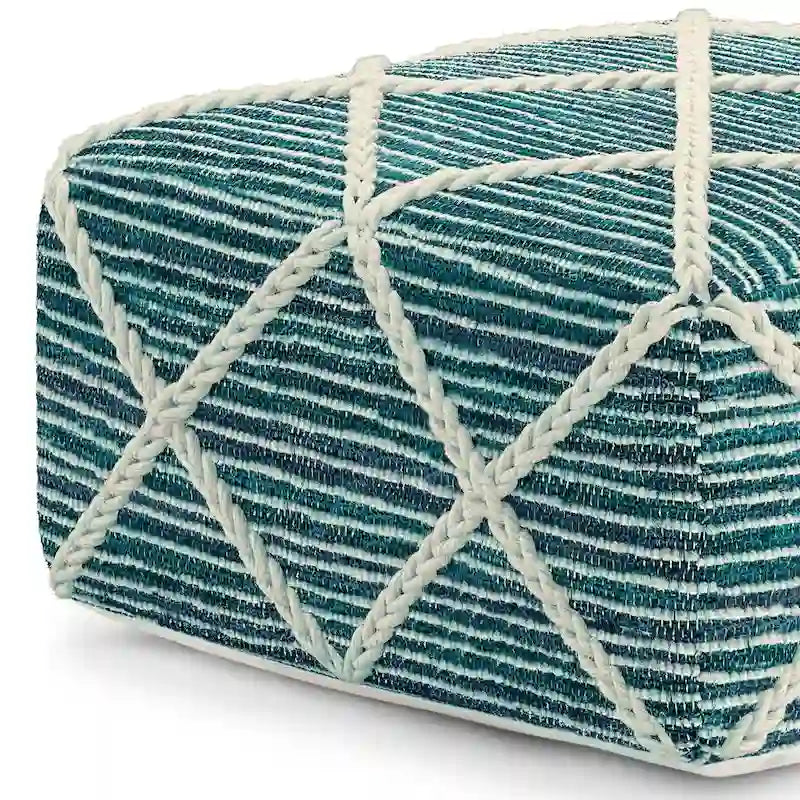 20-Zoll-quadratischer Pouf aus handgewebter Wolle und Baumwolle