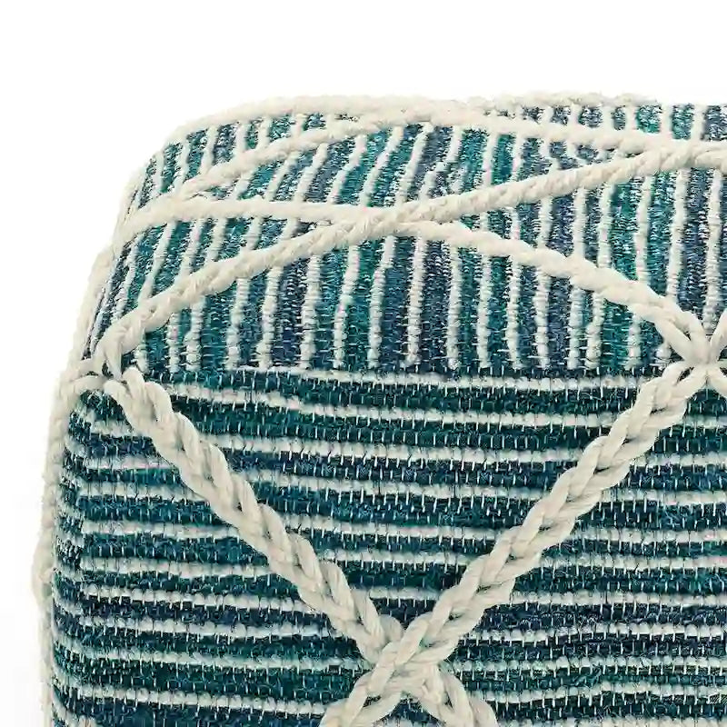 20-Zoll-quadratischer Pouf aus handgewebter Wolle und Baumwolle