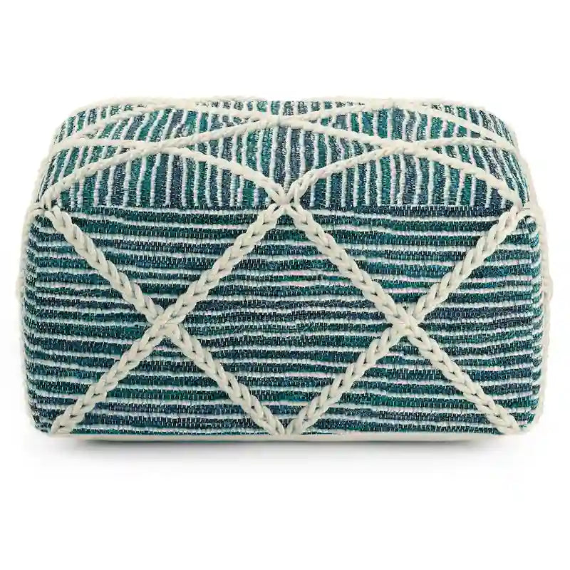 20-Zoll-quadratischer Pouf aus handgewebter Wolle und Baumwolle