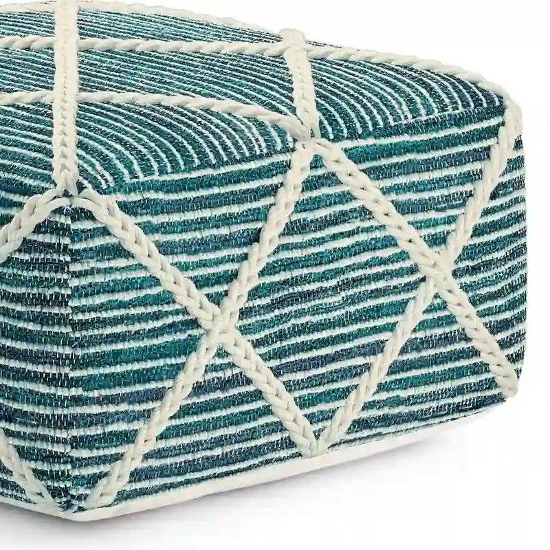 20-Zoll-quadratischer Pouf aus handgewebter Wolle und Baumwolle