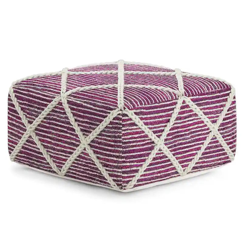 20-Zoll-quadratischer Pouf aus handgewebter Wolle und Baumwolle