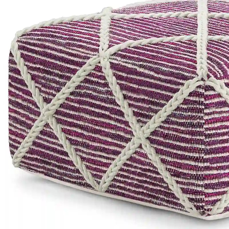20-Zoll-quadratischer Pouf aus handgewebter Wolle und Baumwolle
