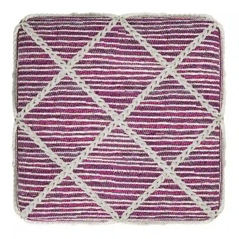 20-Zoll-quadratischer Pouf aus handgewebter Wolle und Baumwolle
