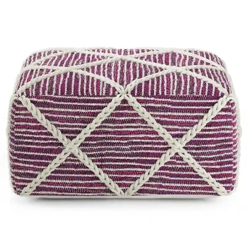 20-Zoll-quadratischer Pouf aus handgewebter Wolle und Baumwolle