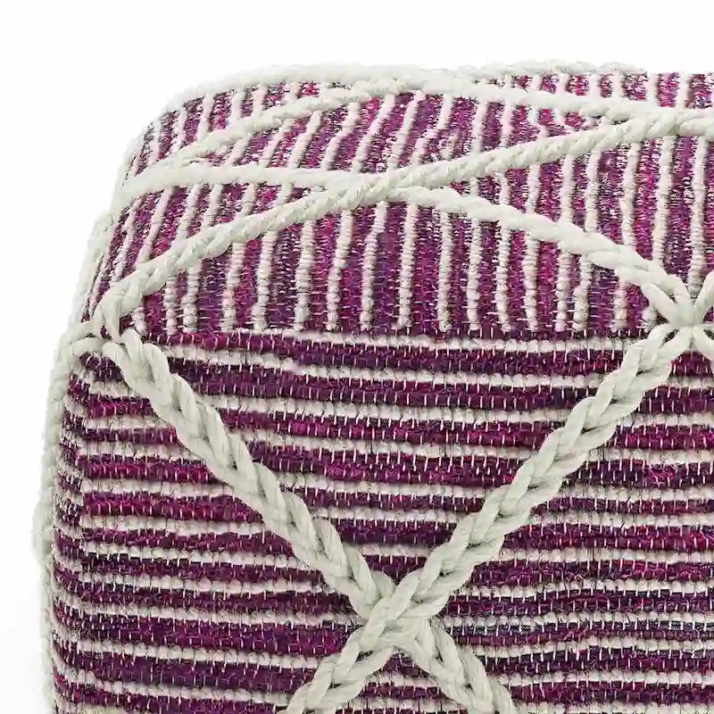 20-Zoll-quadratischer Pouf aus handgewebter Wolle und Baumwolle