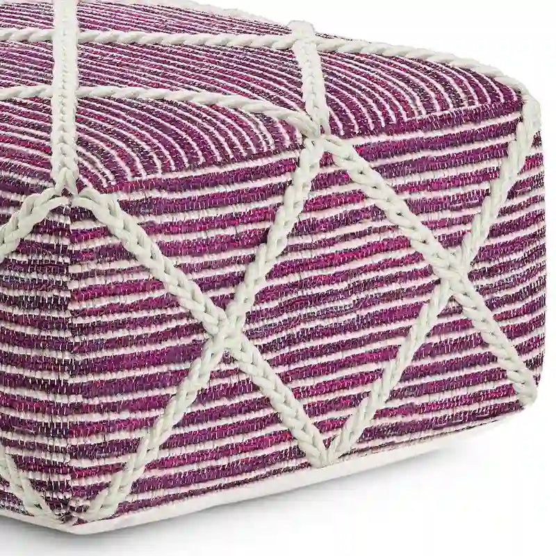 20-Zoll-quadratischer Pouf aus handgewebter Wolle und Baumwolle