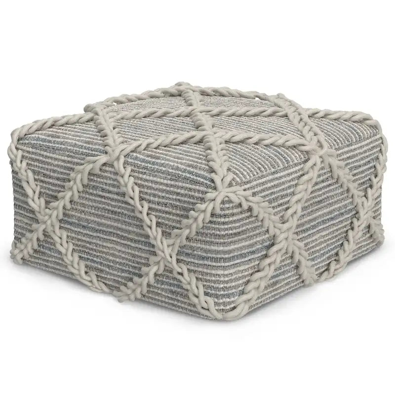 20-Zoll-quadratischer Pouf aus handgewebter Wolle und Baumwolle