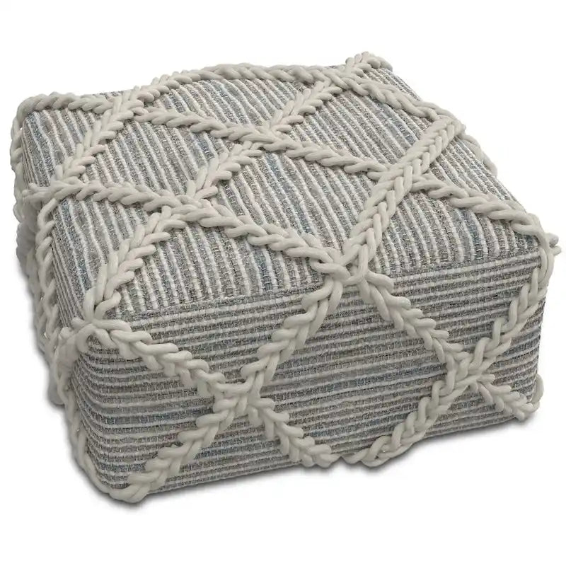 20-Zoll-quadratischer Pouf aus handgewebter Wolle und Baumwolle