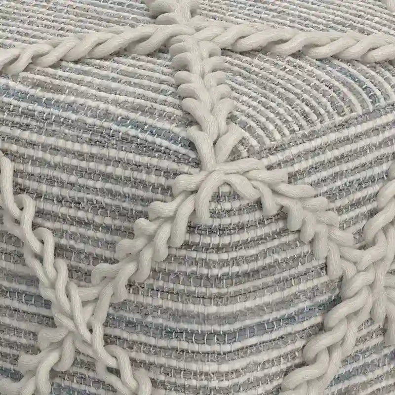20-Zoll-quadratischer Pouf aus handgewebter Wolle und Baumwolle