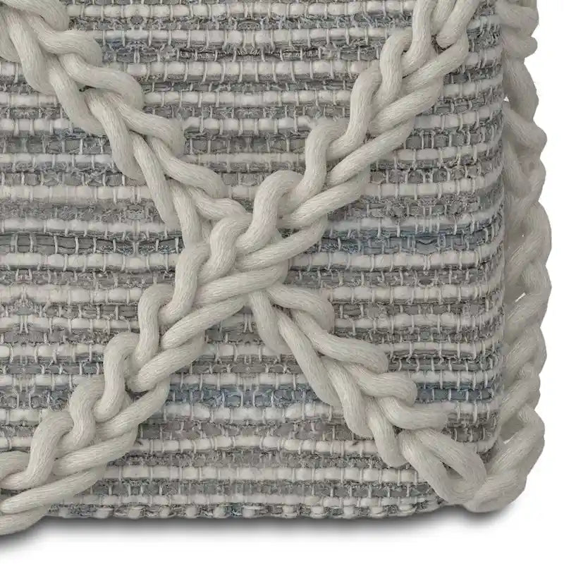 20-Zoll-quadratischer Pouf aus handgewebter Wolle und Baumwolle