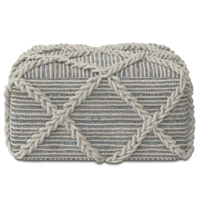 20-Zoll-quadratischer Pouf aus handgewebter Wolle und Baumwolle