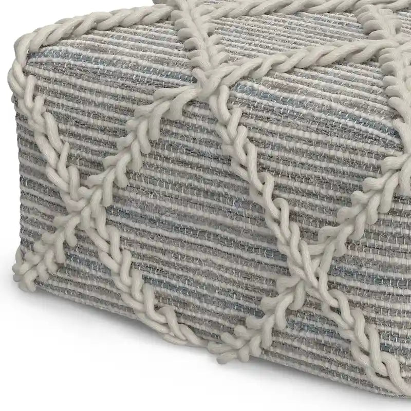 20-Zoll-quadratischer Pouf aus handgewebter Wolle und Baumwolle