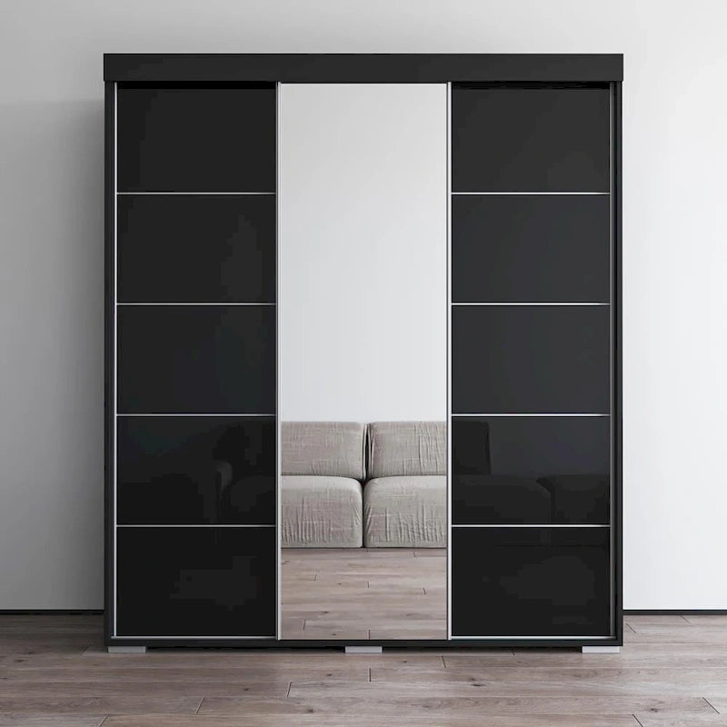 Armario moderno de tres puertas con espejo y frentes brillantes