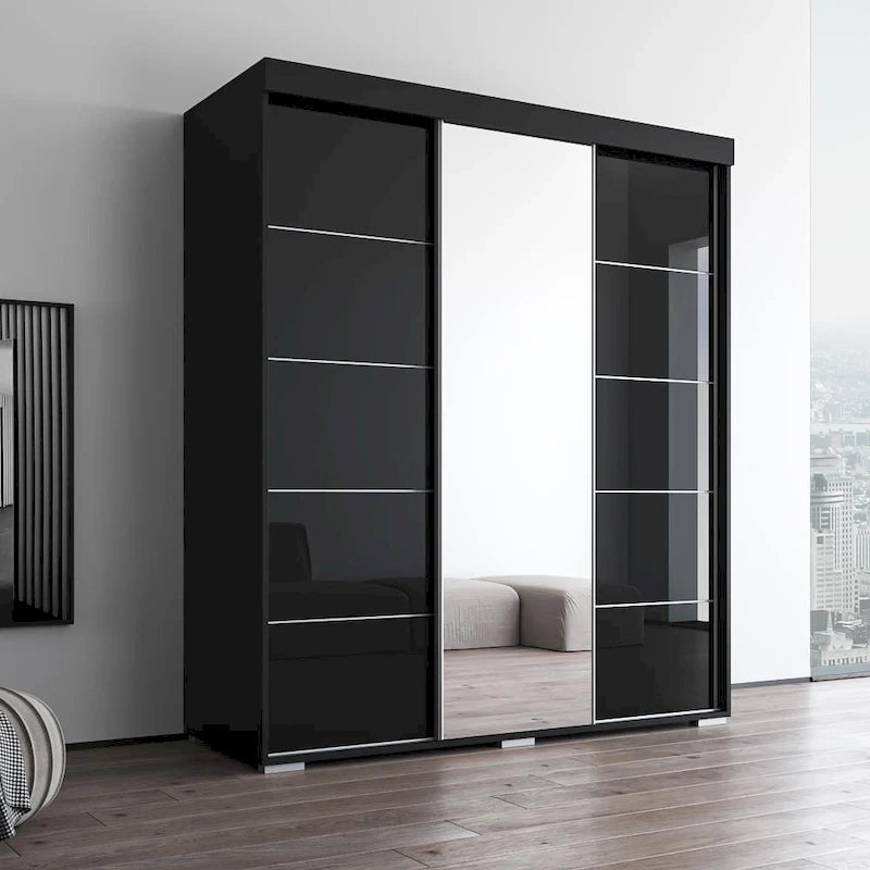 Armario moderno de tres puertas con espejo y frentes brillantes