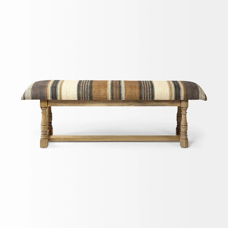 Banc en jute à motifs de 59 pouces avec structure en bois de manguier