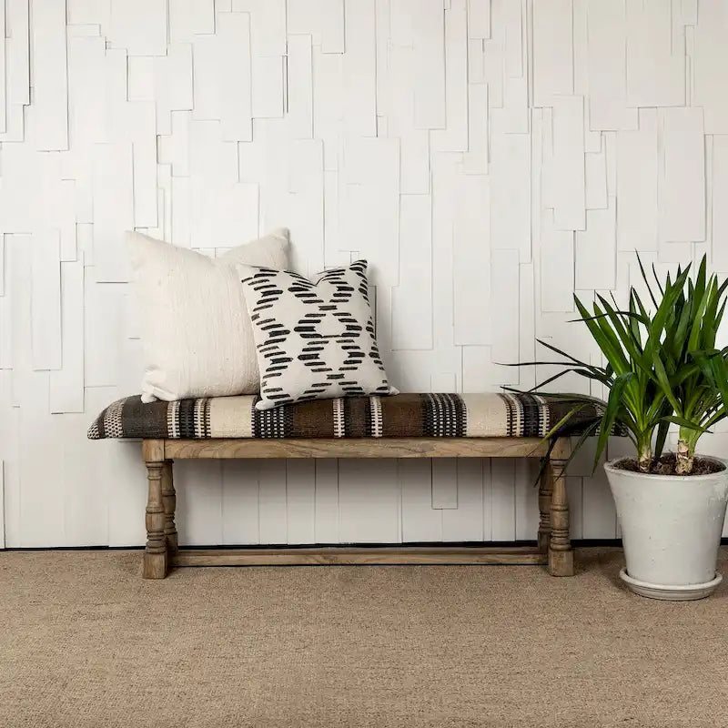 Banc en jute à motifs de 59 pouces avec structure en bois de manguier