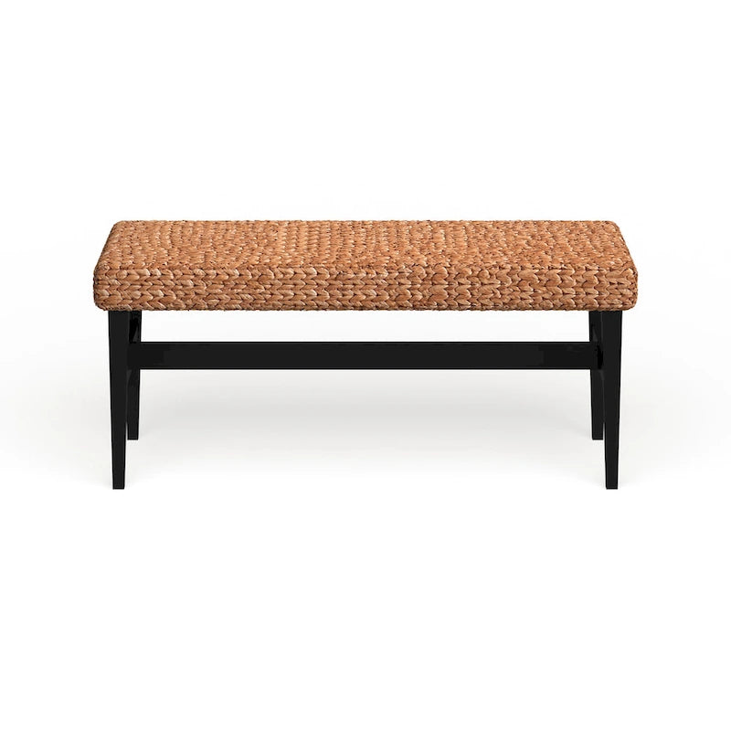 Banc tissé naturel de 44,5 pouces avec accents noirs