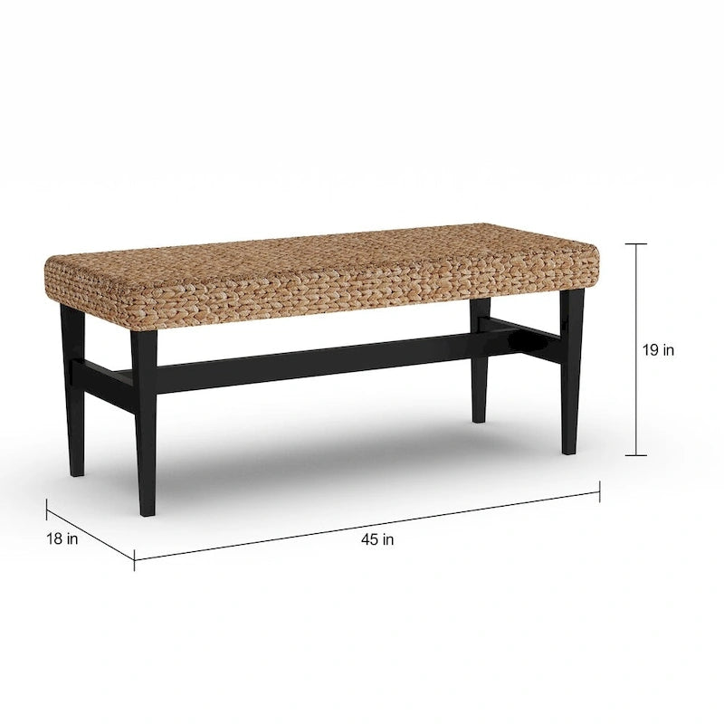 Banco tejido natural de 44.5 pulgadas con detalles negros