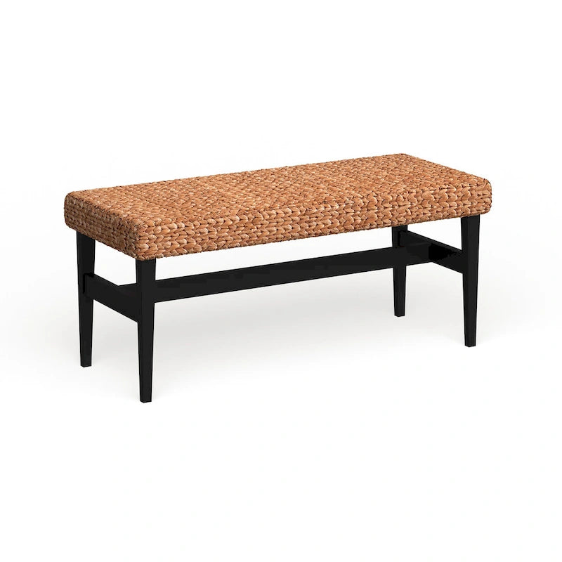 Banco tejido natural de 44.5 pulgadas con detalles negros
