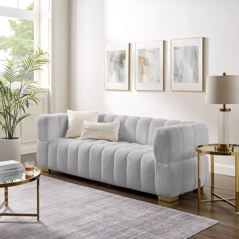85-Inch Modern Sofa with Waffle-Style Design