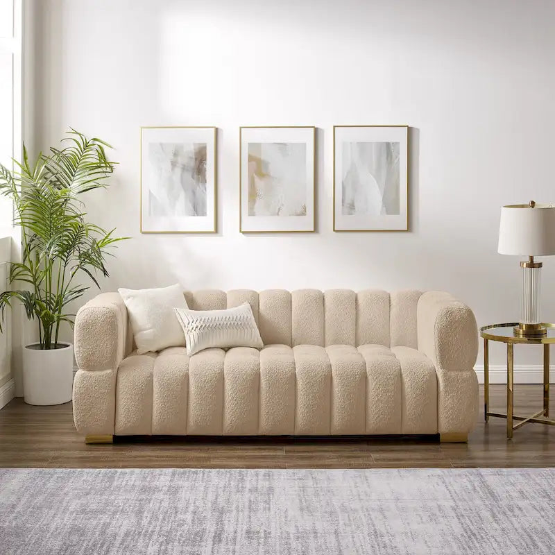 85-Inch Modern Sofa with Waffle-Style Design