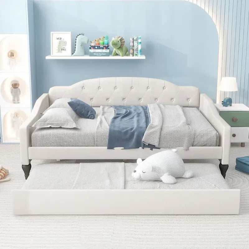Letto da giorno imbottito matrimoniale con letto estraibile singolo