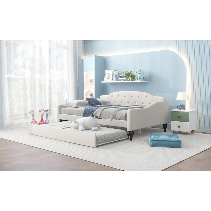 Letto da giorno imbottito matrimoniale con letto estraibile singolo