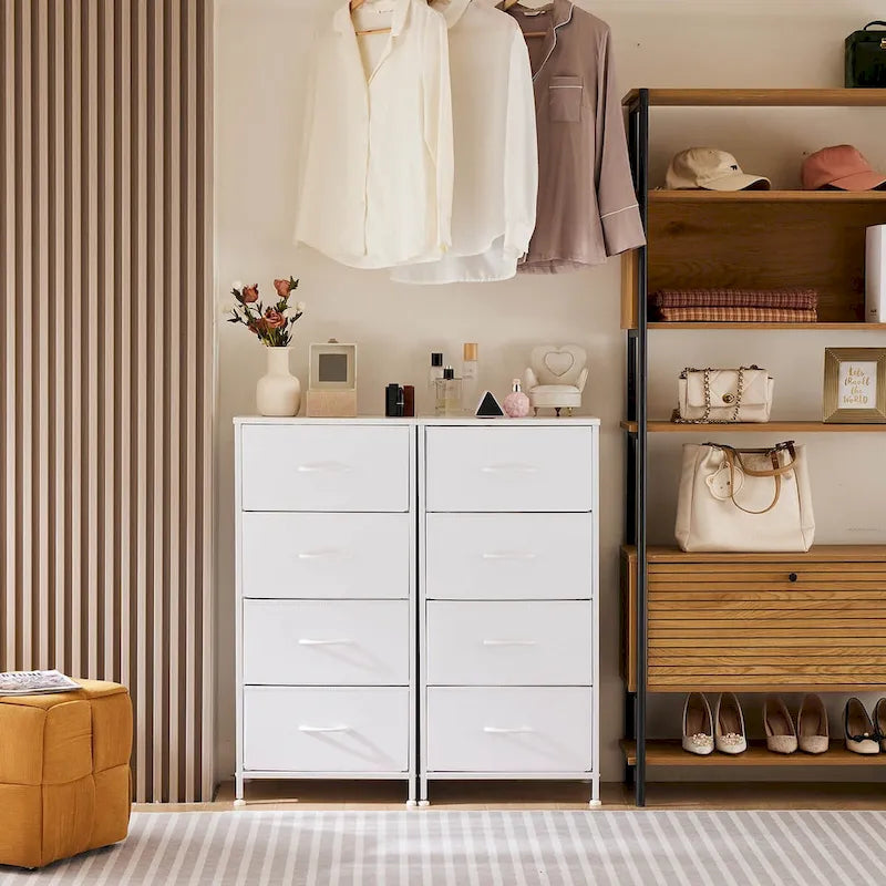 Commode en tissu à 5 tiroirs avec plateau en bois