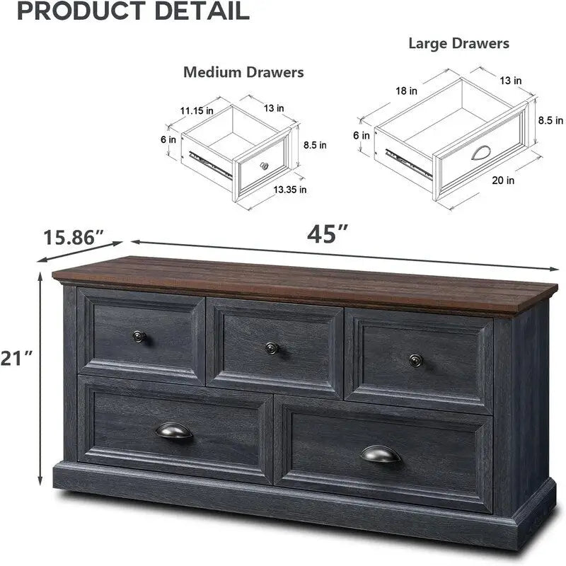 Niedriger Aufbewahrungsschrank mit Schubladen, 45 Inch