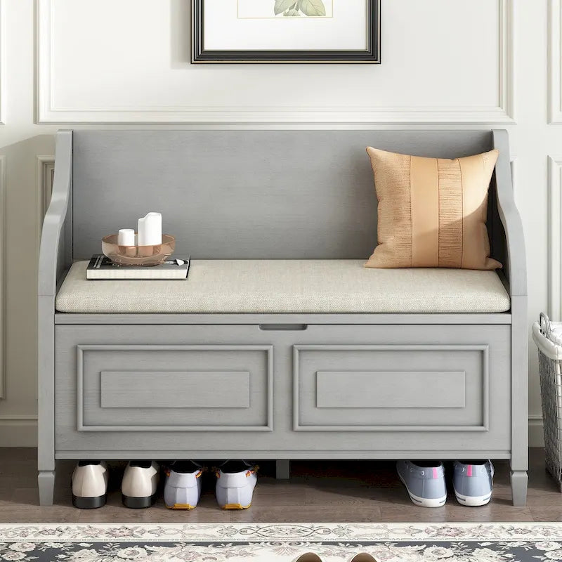 Banc de rangement rustique pour entrée avec charnière de sécurité