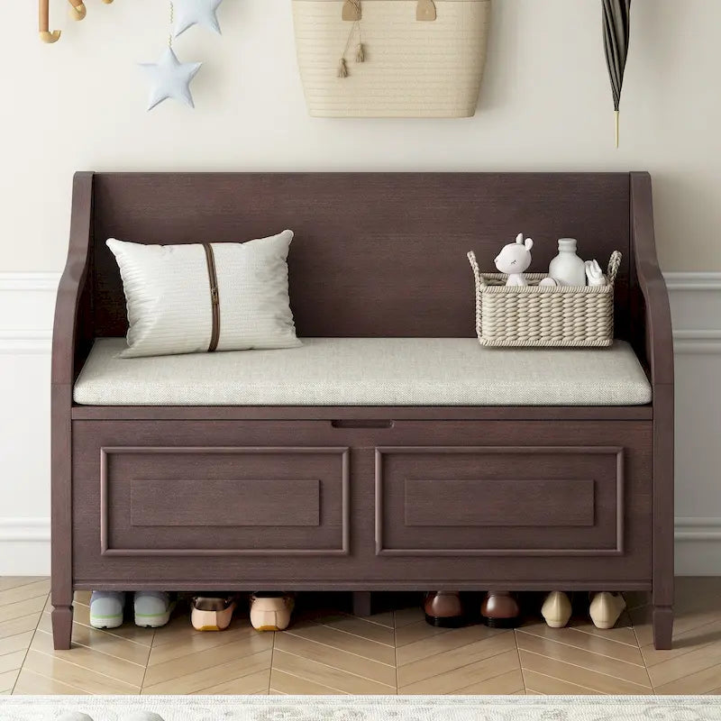 Banc de rangement rustique pour entrée avec charnière de sécurité