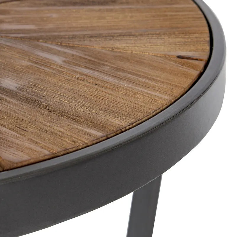 Runder Couchtisch mit Holzplatte im Starburst-Design und Metallbeinen