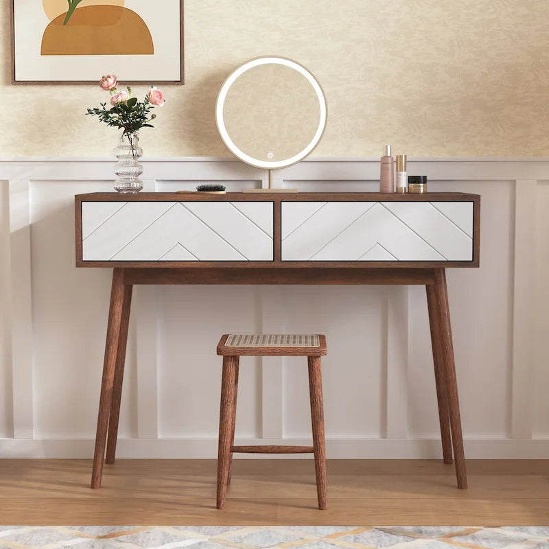 Entryway Table with 2 Carved Panel Drawers, Console Table with Storage Space and Wood Legs,Sofa Table Behind Couch for Hallway