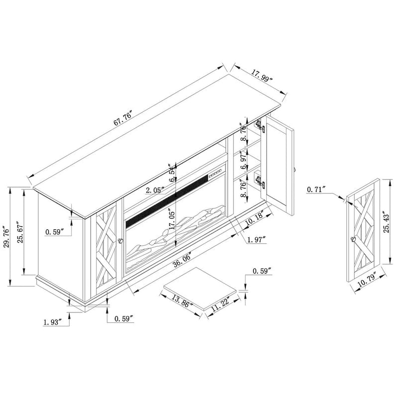 TV-Schrank mit Kamin, 68 Inch, für Fernseher bis zu 75 Inch