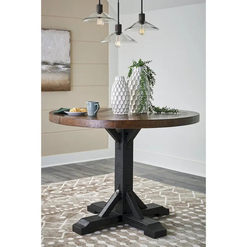 Signature Design by Ashley Valebeck Black/Dark Brown Counter Height Dining Table - 48 W x 48 D x 36 H