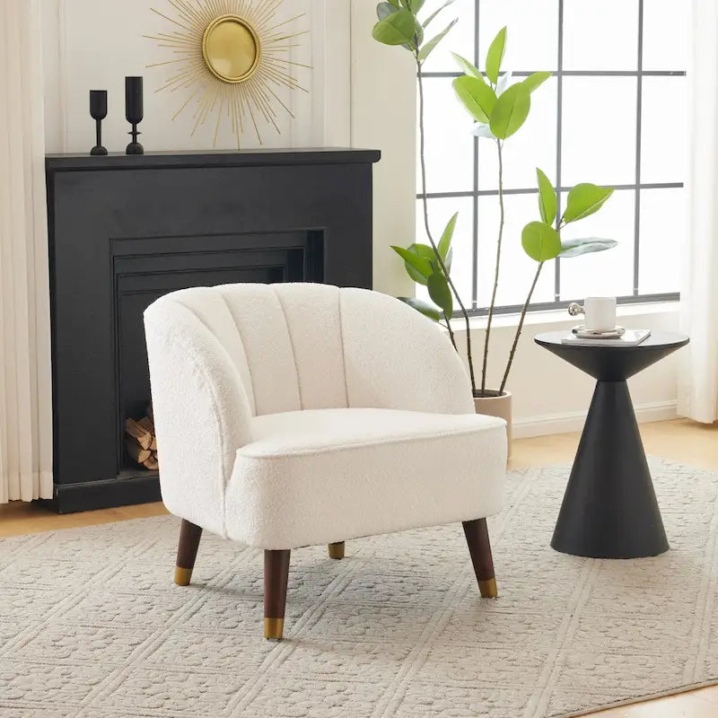 Upholstered Barrel Chair with Wood Legs