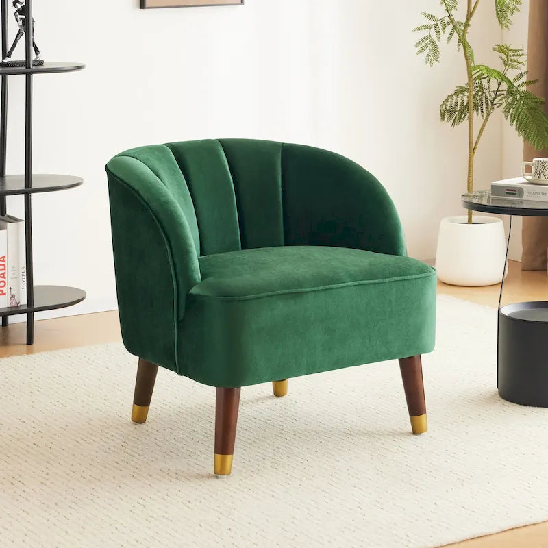 Upholstered Barrel Chair with Wood Legs