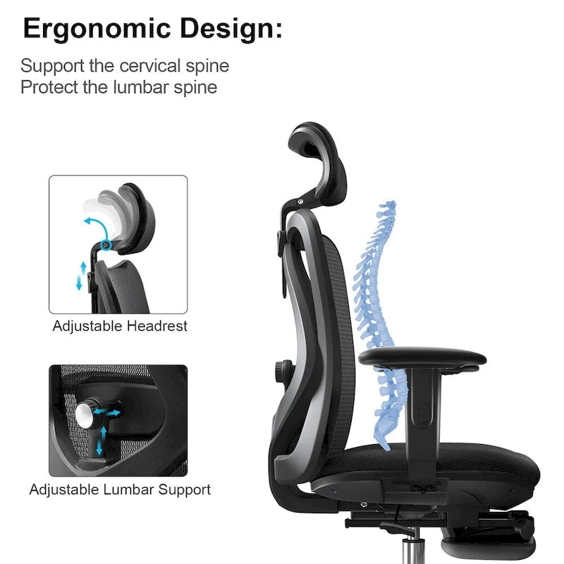 Black Ergonomic Office Chair with Footrest