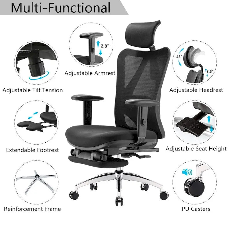 Black Ergonomic Office Chair with Footrest