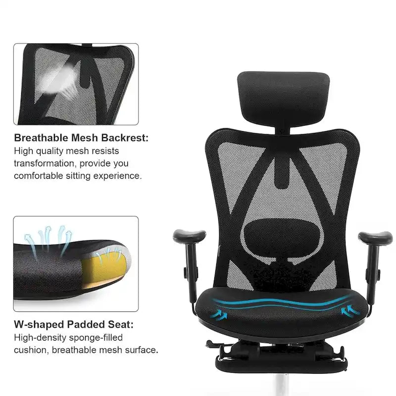 Black Ergonomic Office Chair with Footrest