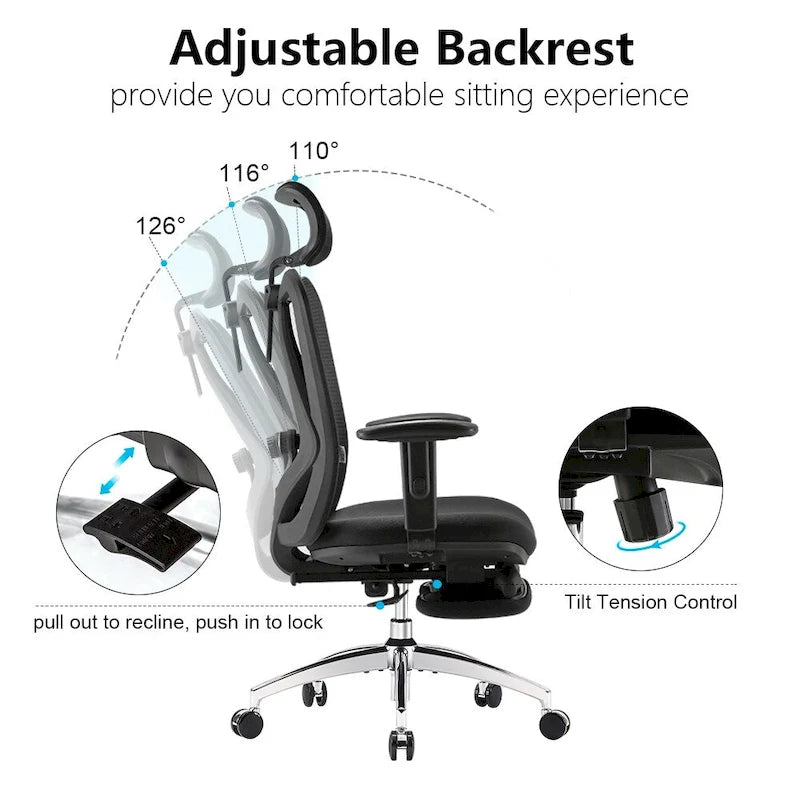 Black Ergonomic Office Chair with Footrest