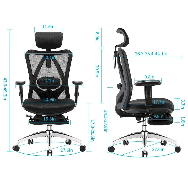 Black Ergonomic Office Chair with Footrest