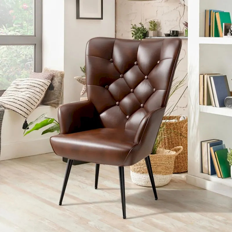 Velvet Upholstered Armchair with Tapered Wood Legs