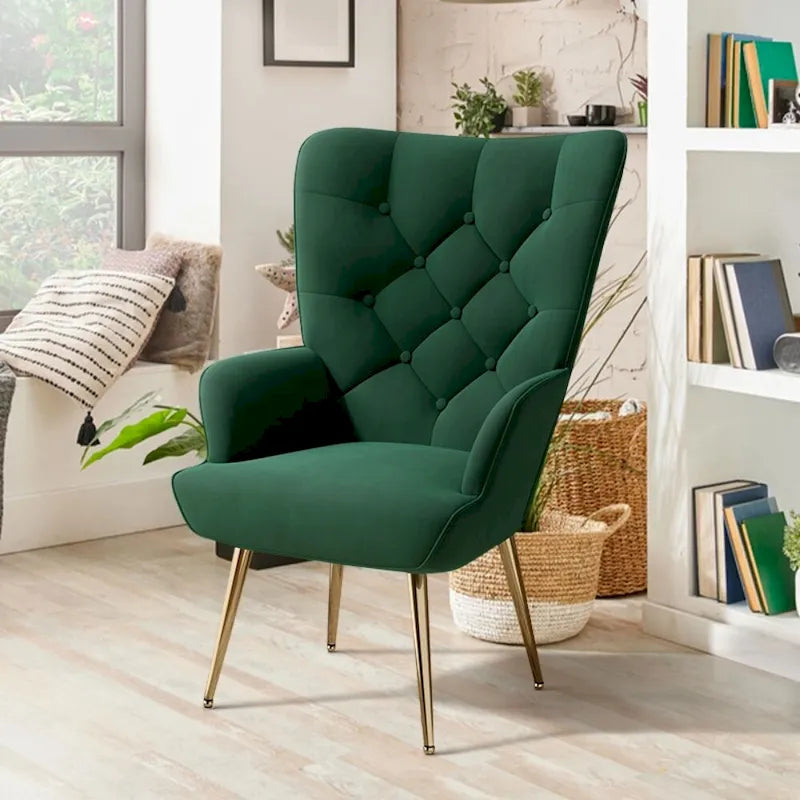Velvet Upholstered Armchair with Tapered Wood Legs