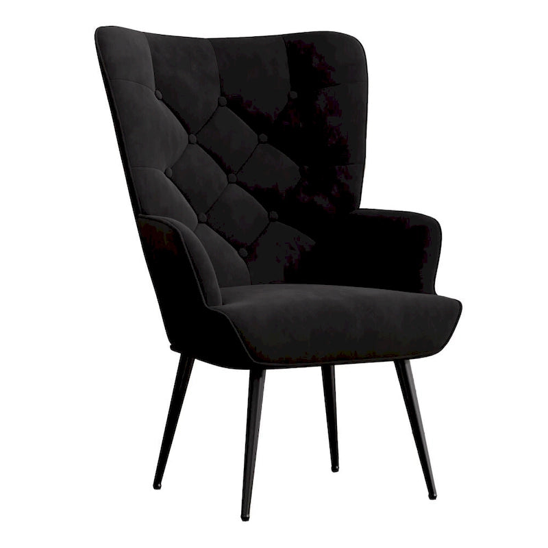 Velvet Upholstered Armchair with Tapered Wood Legs