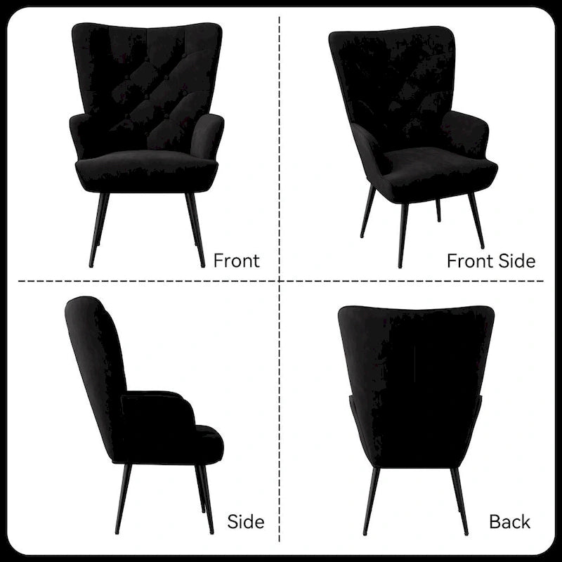 Velvet Upholstered Armchair with Tapered Wood Legs